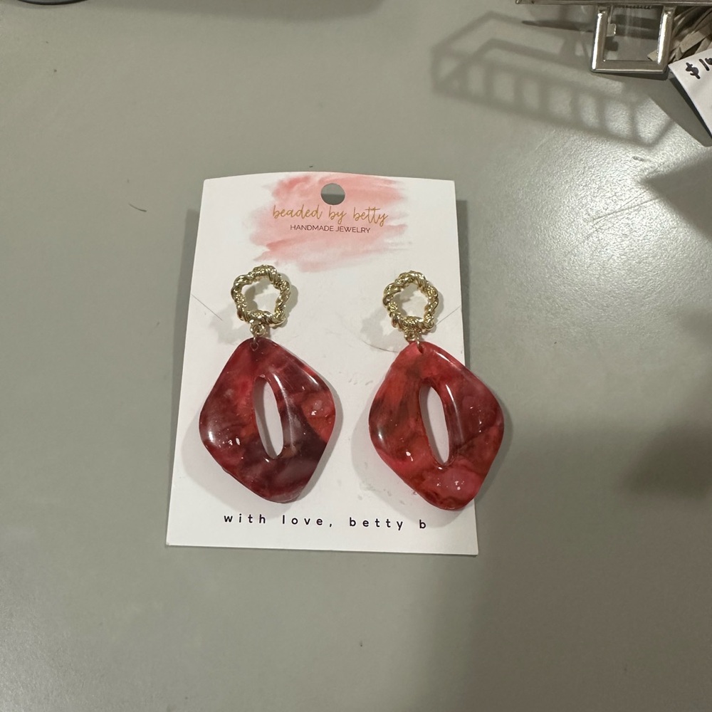 Beaded by Betty Red and Gold Earrings
